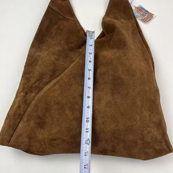 Cheval Italy Suede Leather Hobo Shoulder Bag Brown Oversized Tote Boho Hippie - Picture 7 of 14